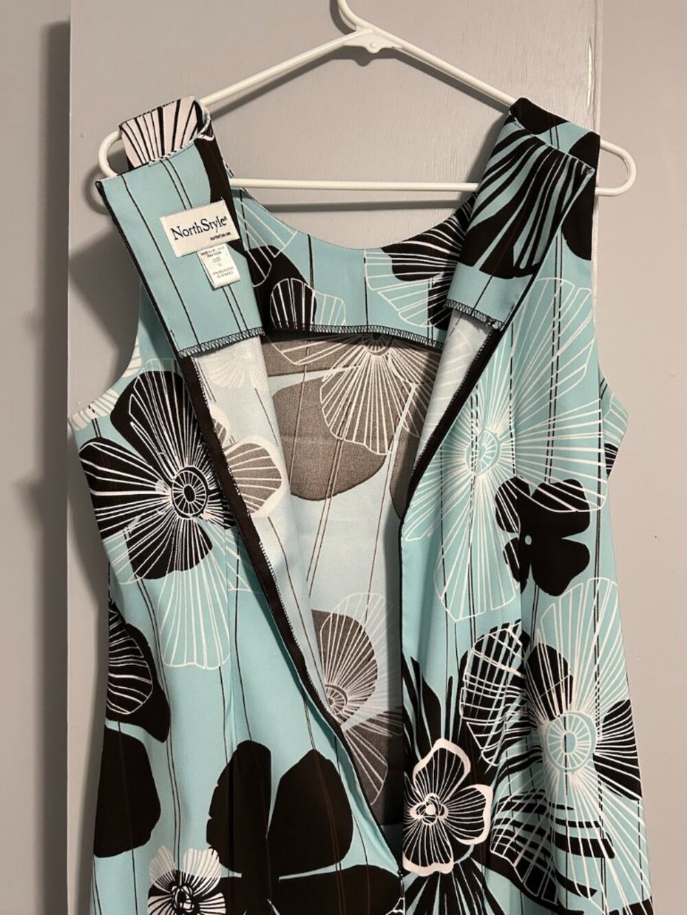 NorthStyle Aqua/Brown/White Floral Sleeveless Midi Dress Women's 14 - Picture 9 of 10